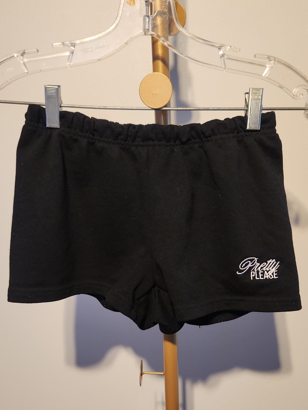Forever 21 Black Elastic Waist Bike Shorts with 'Pretty Please' Embroidery